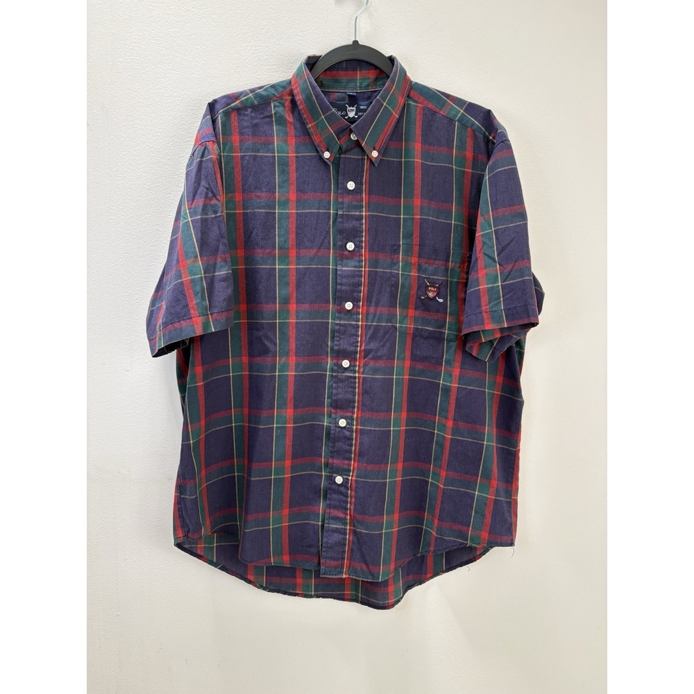 Vintage Polo Ralph Lauren Golf Men's Sz XL  Plaid Button Up Shirt Crest Logo